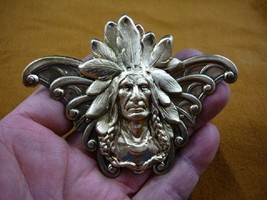(B-NATIVE-18) Native American Chieftain HEADDRESS Butterfly brass Pin Pendant - £23.08 GBP