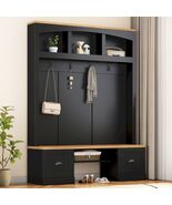 Farmhouse Hall Tree w/ Bench &amp; Storage - Black - $7,282.42 MXN