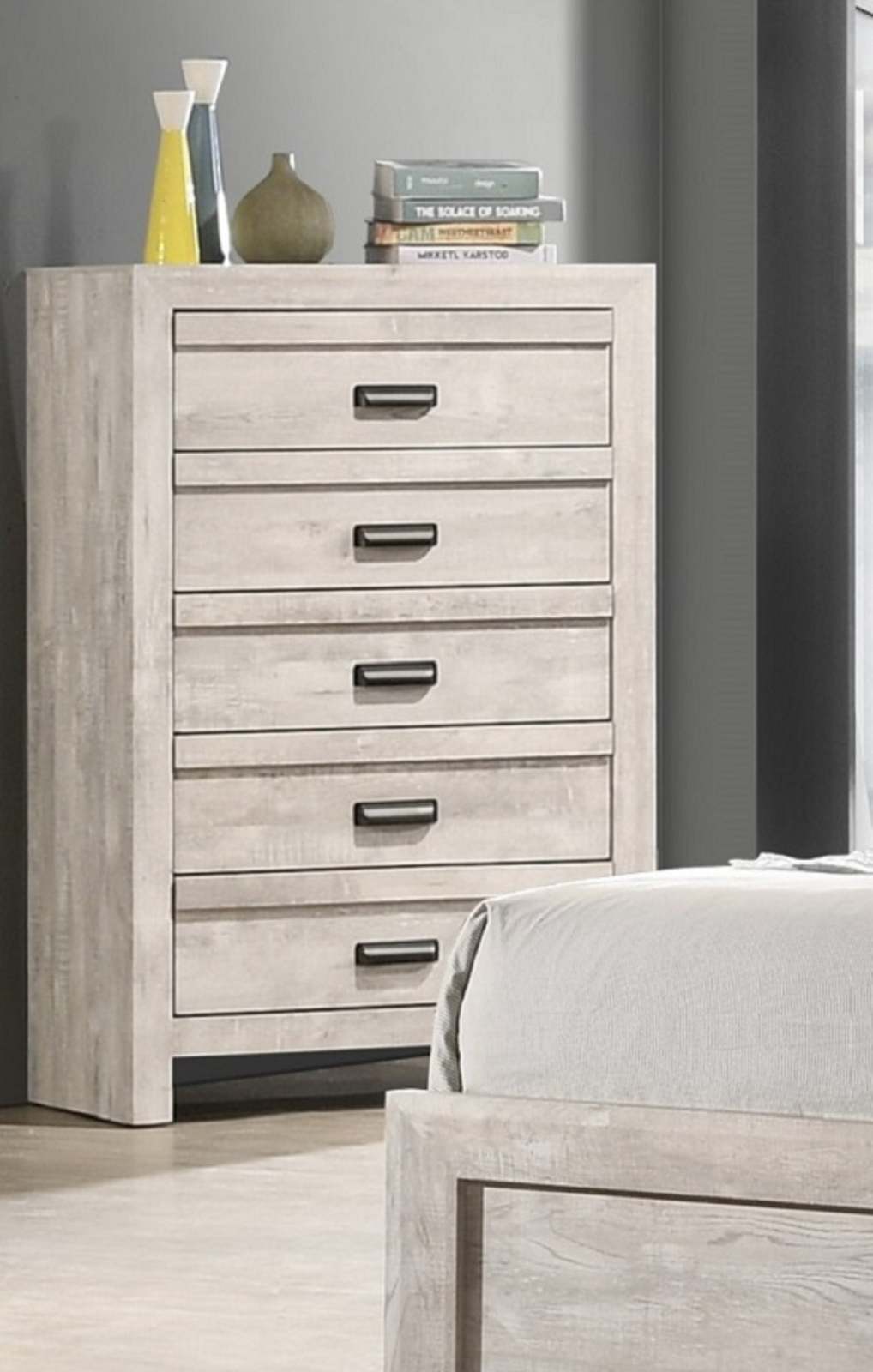 Rustic Beige Gray Chest | 5-Drawer Contemporary Bedroom Furniture Item image 2