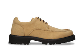 Men vegan derby shoes on beige Microsuede casual minimalist ridged rubbe... - $150.73