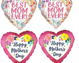 Set of 4 &#39;Happy Mother&#39;s Day&#39; &amp; &#39;Best Mom Ever!&#39; HEART Foil Balloons - 1... - £11.93 GBP