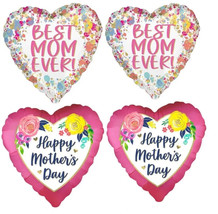 Set of 4 &#39;Happy Mother&#39;s Day&#39; &amp; &#39;Best Mom Ever!&#39; HEART Foil Balloons - 17inch - £11.86 GBP