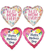 Set of 4 &#39;Happy Mother&#39;s Day&#39; &amp; &#39;Best Mom Ever!&#39; HEART Foil Balloons - 1... - £11.72 GBP