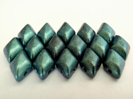 40 8 x 5 mm Czech Glass Gemduo Beads: Polychrome - Aqua/Teal - $30.83 MXN