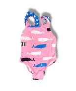 Hatley Swimsuit One Piece Girls Size 3 Nautical Pink Whales  - £10.31 GBP