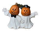 Vintage Two Headed Orange And White Halloween  Pumpkins Ghost Night ligh... - $50.00