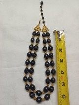 Vintage Crown Trifari Black Onyx Like Beaded Necklace Double Strand Gold Clasp - £30.36 GBP