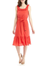 New Michael Kors Pink Coral Flare Belted Midi Dress Size L $135 - £54.97 GBP
