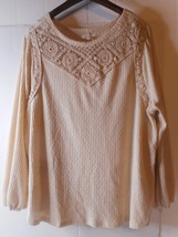 Maurices Sweater Woman 2X Tunic Scoop Neck Cream Crochet Long Sleeve Elastic Cuf - £14.34 GBP