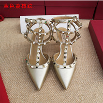Real Leather Ankle Rivet High Heeled Shoes Summer New Women&#39;s Pumps Pointed Vers - £100.16 GBP