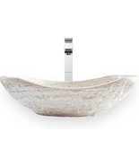 Tan Travertine Chiseled Stone Bathroom Vessel Sink With An Oval Canoe Sh... - £285.49 GBP