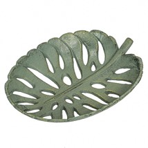 12 Inch Cast Iron Verdigris Tropical Leaf Decorative Bowl Serving Tray - £29.70 GBP