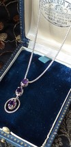 Vintage 1960-s 3 x Amethyst and  Pendant on 20 inch Chain - Hallmarks for Italy. - £74.76 GBP