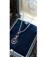 Vintage 1960-s 3 x Amethyst and  Pendant on 20 inch Chain - Hallmarks fo... - £75.17 GBP