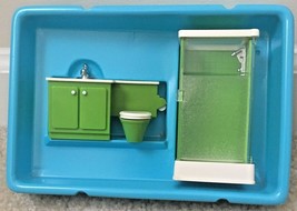 1978 Fisher Price Bathroom 253 Green Doll House Decorator Set w Box Vintage - £11.84 GBP