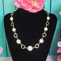 Vintage ANNE KLEIN Clear Rhinestone Faux Pearl Gold Tone Costume Necklace Choker - £15.90 GBP