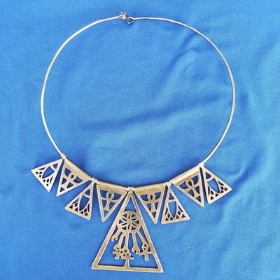Sterling Silver 925 Deco Necklace 54 Gr Vintage Egyptian Revival Designer Collar Item image 14