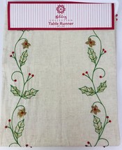 Table Runner Christmas Beaded Floral Holly Elegant Luxury Holiday 14&quot; X 72&quot; Bell - £54.75 GBP
