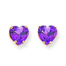 14K Gold Heart Amethyst Stud Earrings Jewelry 7mm - £283.10 GBP