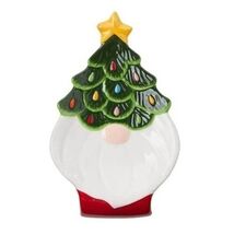 Santa Gnome Spoon Rest Christmas Holiday Festive Tree Hat Star Stoneware... - $18.97