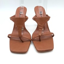 Shein Sandals Heels Faux Leather Square Toe Thong Brown Size 7 - £11.38 GBP