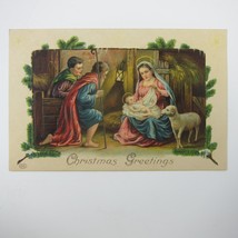 Christmas Postcard Nativity Baby Jesus Mary Shepherds Lamb EAS Embossed Antique - £11.96 GBP