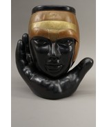 Ceramic Mid Century Head In Hand 2 Piece Figural Vase Urn Holder  Metal ... - $93.59