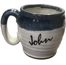 Studio Art Pottery Stoneware Coffee Mug Blue White Glaze John Personalized - £11.86 GBP