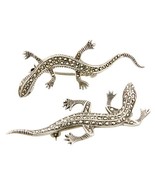 TWO (2) VINTAGE STERLING SILVER MARCASITE DECORATED LIZARDS, GECKO BROOCHES - $82.63