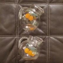 Pair of Vintage Anchor Hocking Glass Tilt Ball Juice Pitcher Oranges and Leaves - £37.96 GBP
