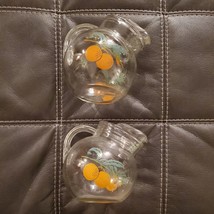 Pair of Vintage Anchor Hocking Glass Tilt Ball Juice Pitcher Oranges and Leaves - £38.19 GBP