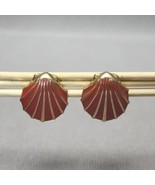 Vintage Monet Gold-tone Red Enamel Scallop Seashell Earrings .75&quot; Pierce... - £17.09 GBP