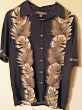 Croft &amp; Barrow Size L Hawaiian Tropical Camp Shirt Rayon Mens Black Palm Fronds - £14.08 GBP