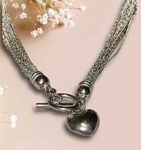 Vintage 925 Sterling Silver Heart Chain Necklace Multi Strands 17.5&quot;Long... - $64.99