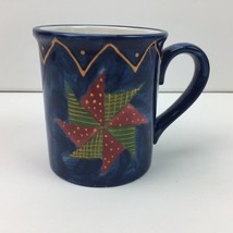 Susan Winget Patchwork Quilt Windmill Flower Basket Blue Ceramic Coffee Tea Mug - £28.14 GBP