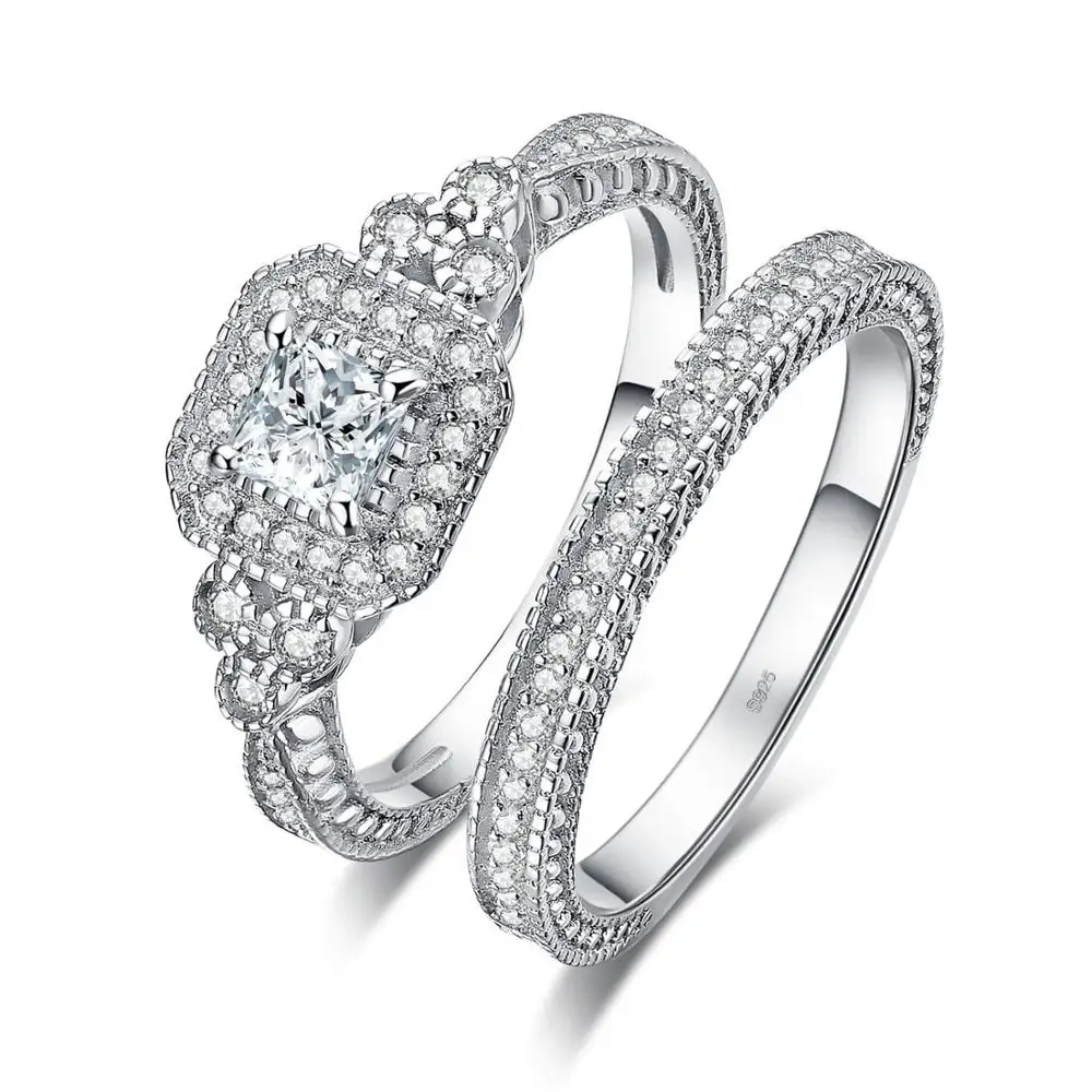 Vintage Wedding Band Engagement Ring Set Cubic Zirconia Sumulated Diamond Prince - £39.50 GBP