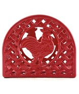 Vintage Red Rooster Cast Iron Open Lattice Napkin Holder Country Decor - $30.18 CAD