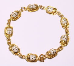 Unique Egyptian white Scarab Bracelet 18K Yellow Gold Stamped Pharaonic 7.5&quot; 10G - £993.82 GBP