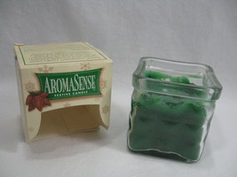 Vintage Renuzit AromaSense Plentiful Pine Square Festive Candle Fall Xmas Glass - £11.41 GBP