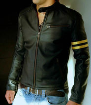 Men Designer Jacket Genuine Black Lambskin Leather Biker Motorcycle Classic - $170.99