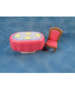 Doll House Miniature or Polly Pocket Pink Table &amp; Chair  - £2.00 GBP