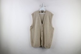 Vintage 90s Eddie Bauer Mens XLT Ribbed Knit Cardigan Sweater Vest Oatmeal Brown - £44.38 GBP