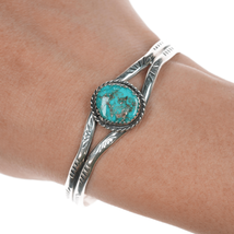 6 3/8&quot; 50&#39;s-60&#39;s Native American sterling cuff bracelet with nice turquoise - $123.75