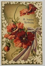 Birthday Greeting Embossed Poppies and Ribbon 1908 York Springs Pa Postcard R9 - £2.96 GBP