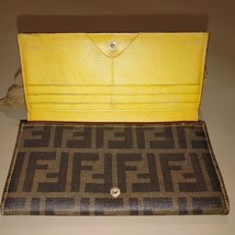 Fendi Zucca Bifold Wallet Brown Yellow Leather Snap Closure - $142.36