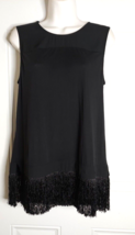 J.Crew Black Sleeveless Fringe Hemline Pullover Tunic Top Blouse Size Small - $18.99