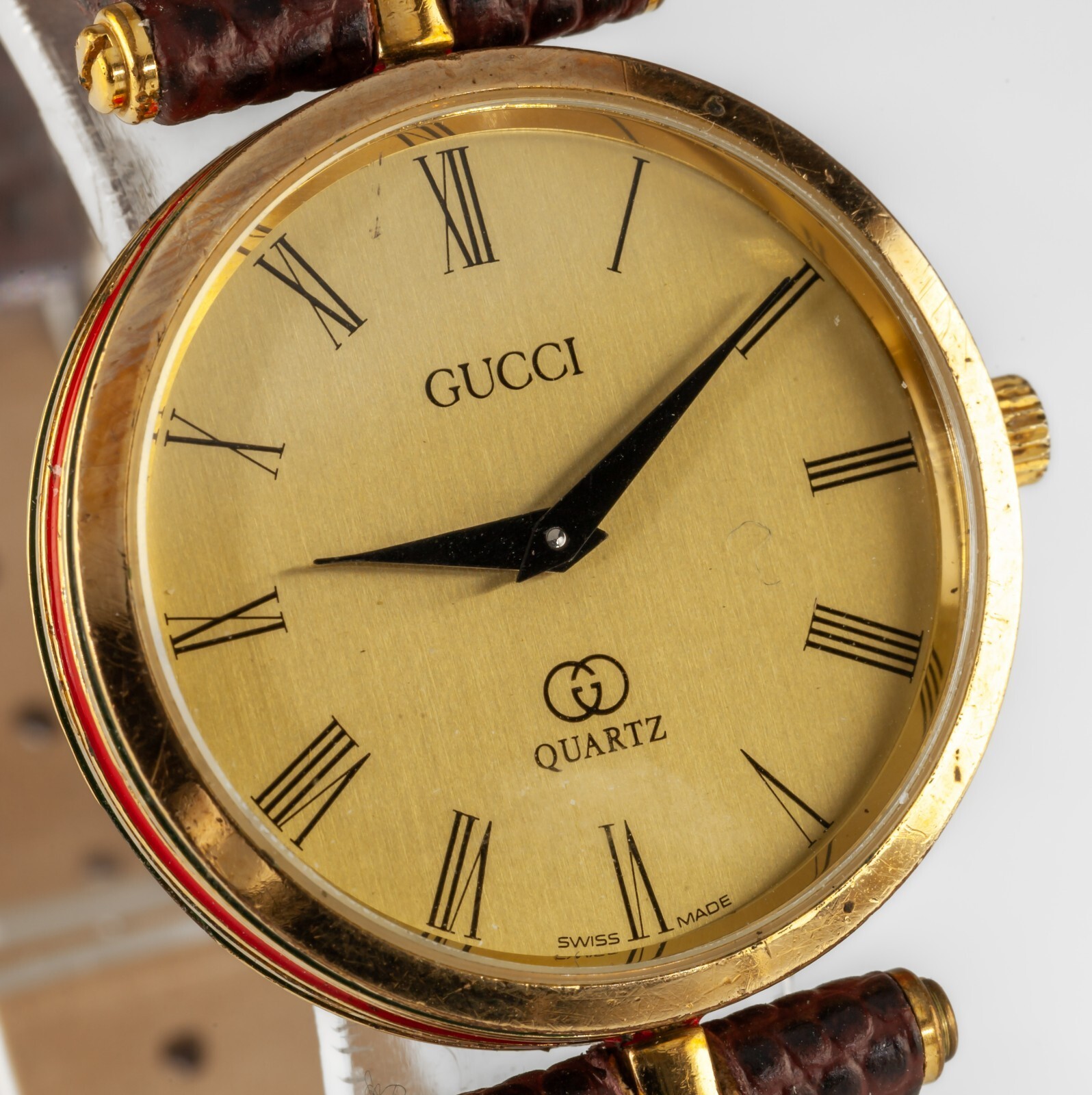 Gucci Vintage Men’s Gold-Plated Quartz Stack Watch w/ Leather Band Item image 4
