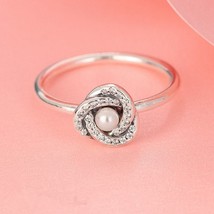 925 Sterling Silver Luminous Love Knot Ring White Crystal and Pearl Ring - £14.22 GBP