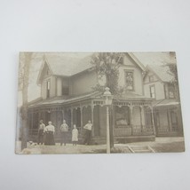 Real Photo Postcard RPPC Victorian House Family &amp; Dog Street Lamp Post Antique - £14.94 GBP