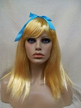 Wonderland Princess Wig Blonde Blue bow Alice Storybook Goldilocks Wendy Darling - £10.93 GBP